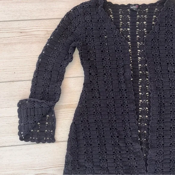 Say What? Black Open-Front Crochet Cardigan - Picture 10 of 11